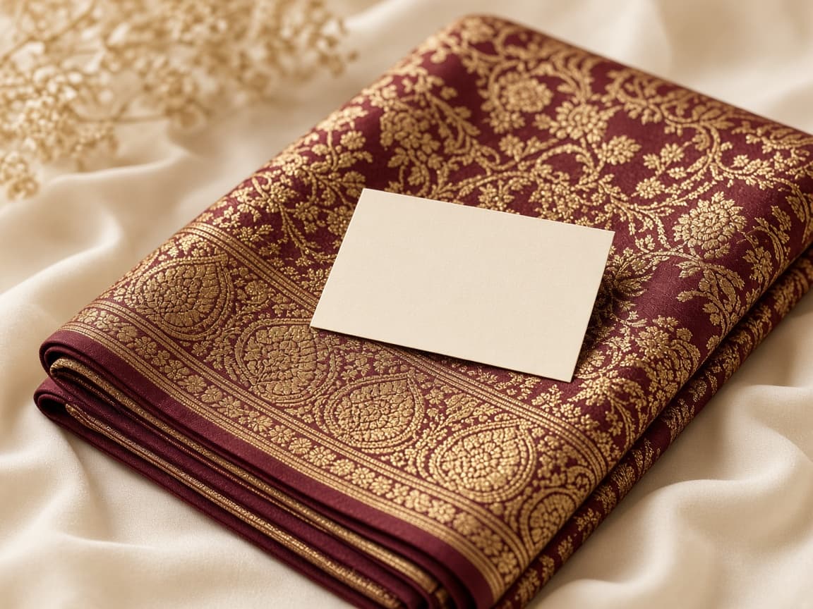 Folded maroon and gold Viraab silk saree